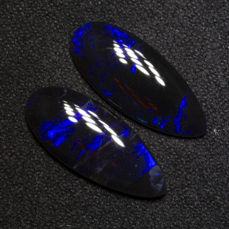 4.28 ct black opal pair 16.8x7.2x2.7mm