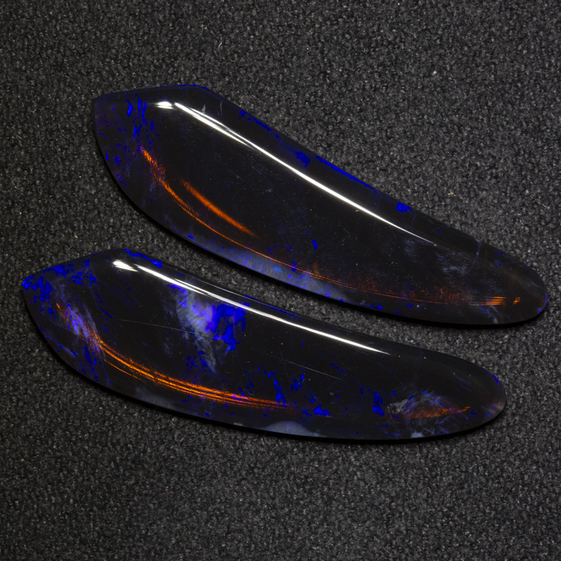 8.04 ct black crystal opal pair 29x8.1x2.4mm