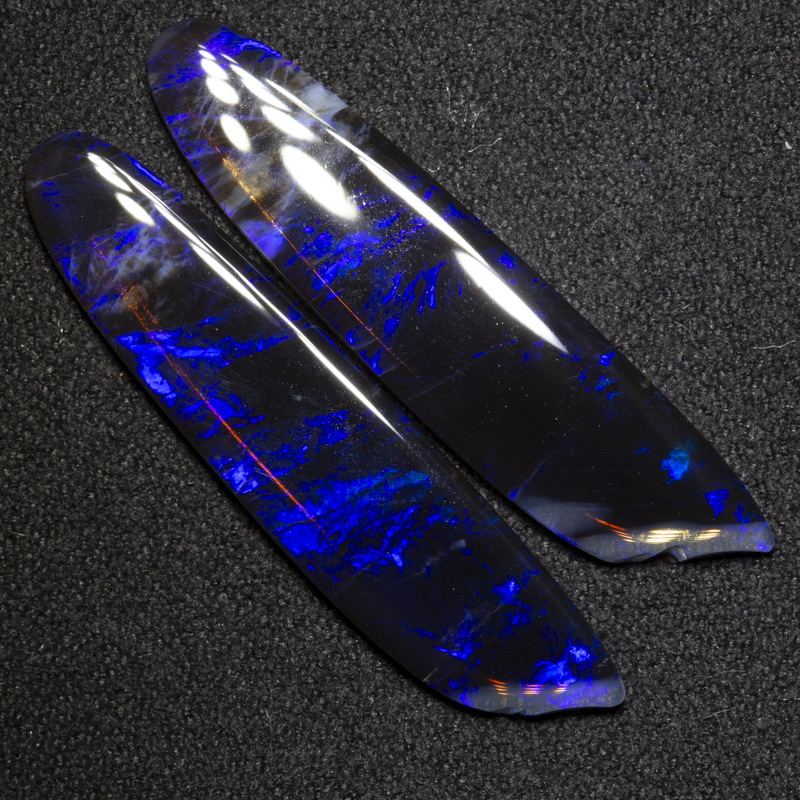 9.07 ct black crystal opal pair 34x7.6x2.2mm