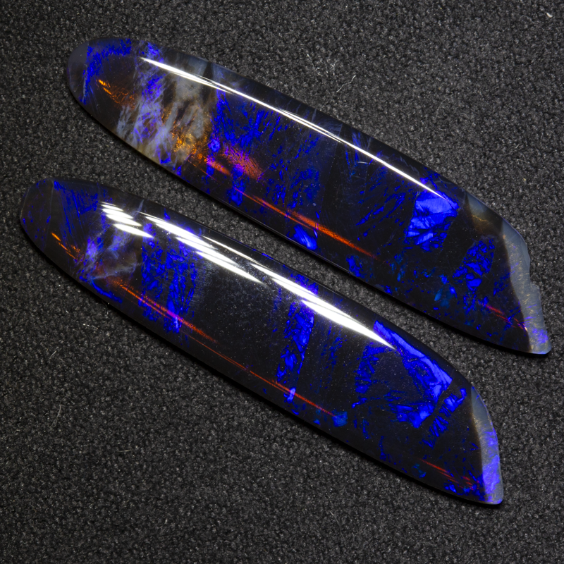9.07 ct black crystal opal pair 34x7.6x2.2mm