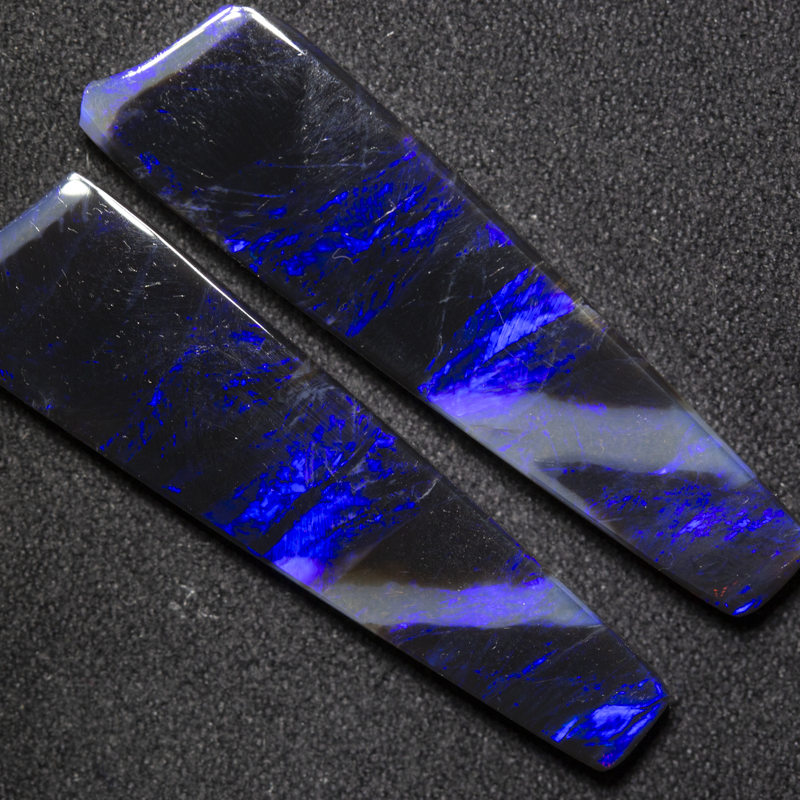 21.29 ct black crystal opal pair 37x9.6x4mm