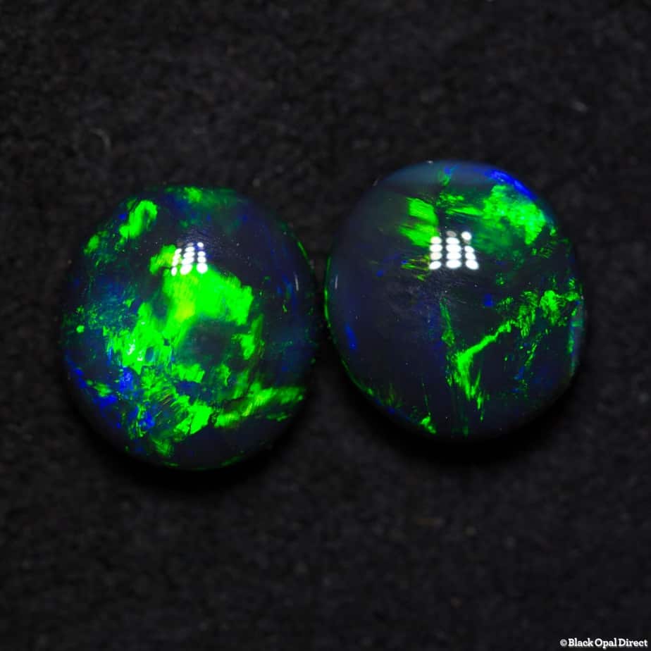 2.00ct gem green on black opal pair 7x6x3mm