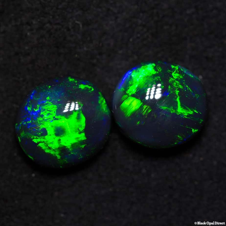 2.00ct gem green on black opal pair 7x6x3mm