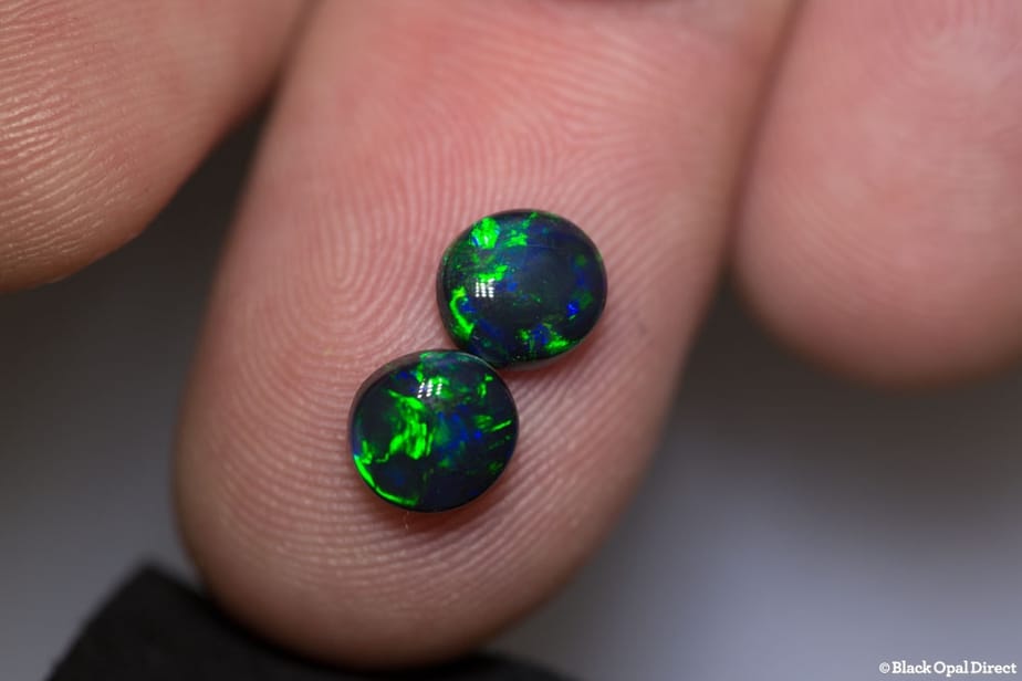 2.00ct gem green on black opal pair 7x6x3mm