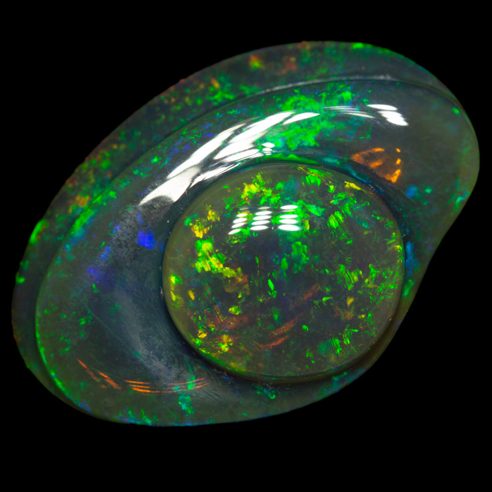 37.07 ct black crystal opal carving 33x22.1x10.5mm