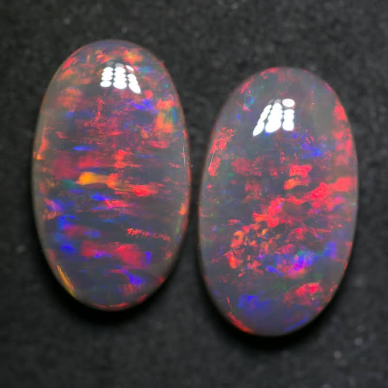 8.26 ct black crystal opal pair 14x8.5mm