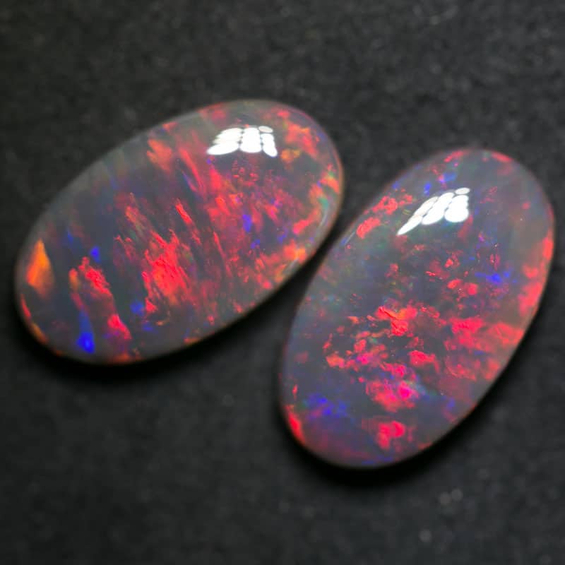 8.26 ct black crystal opal pair 14x8.5mm