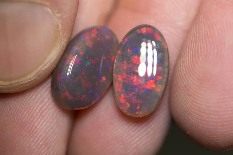 8.26 ct black crystal opal pair 14x8.5mm