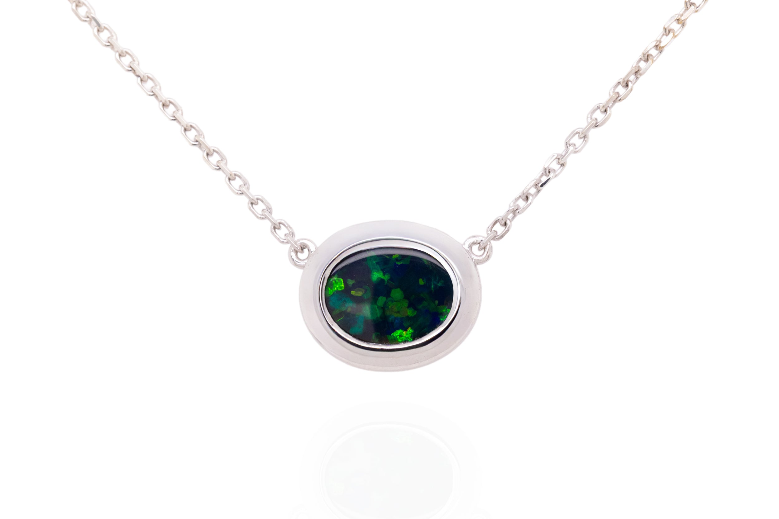 Sterling Silver 1.23 ct Black Opal Necklace