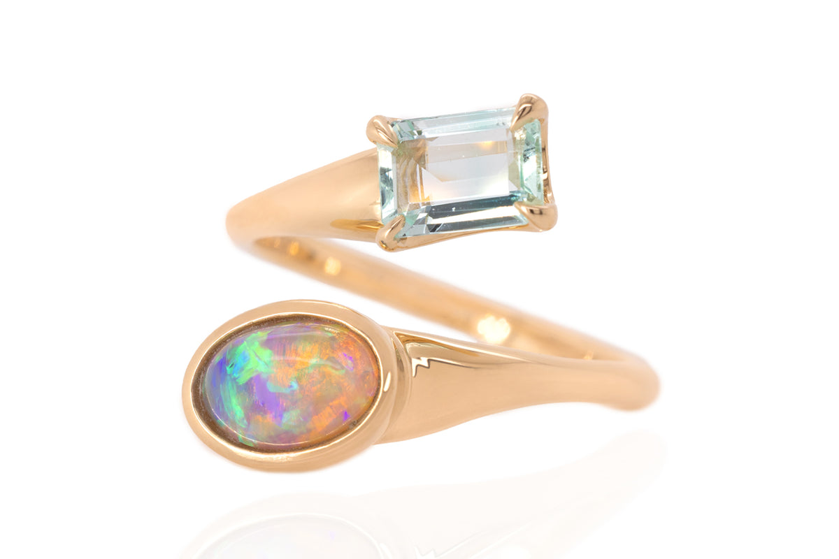 Kindred Spirit — Crystal Opal & Green Beryl 18kt Yellow Gold Ring