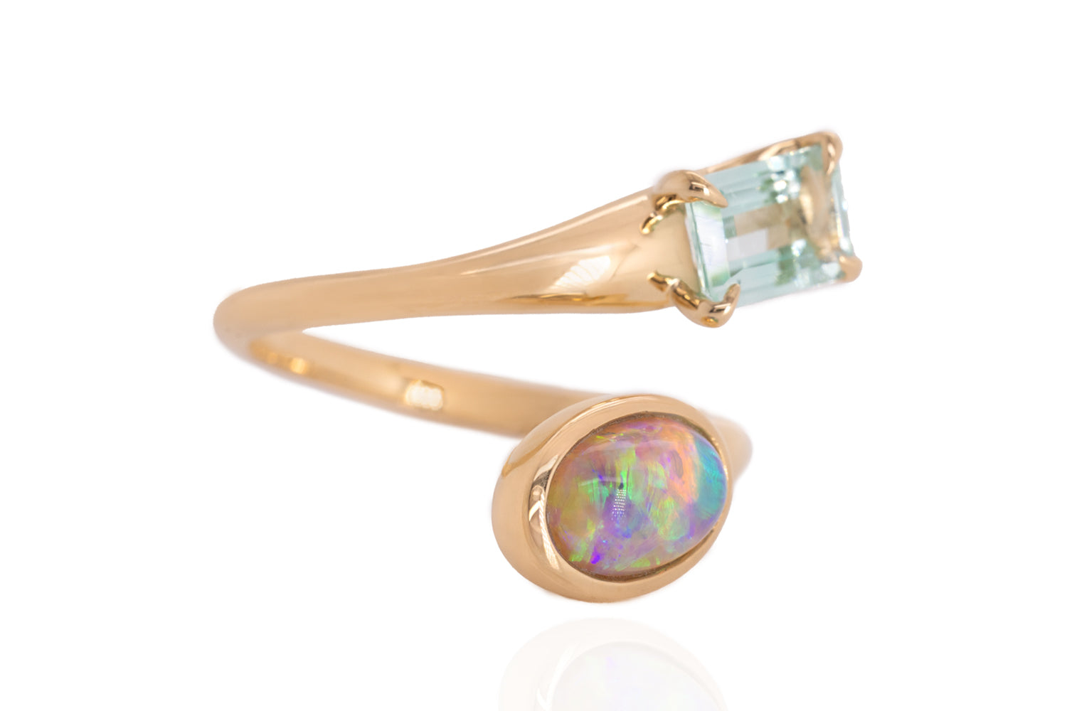 Spirit Gold Ring — crystal opal & green beryl
