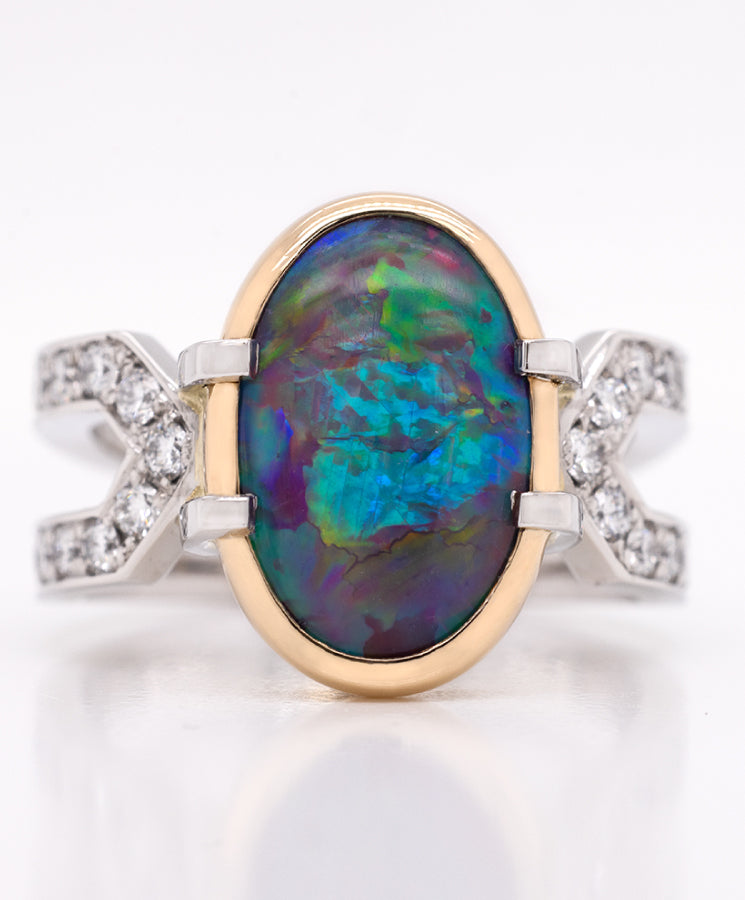 Custom Black Opal Jewelry Ring with Diamonds