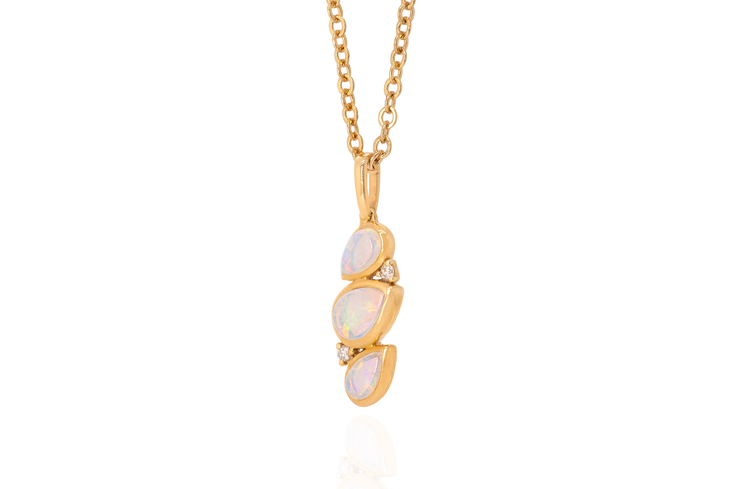 Ophelia — 18kt Yellow Gold Crystal Opal and Diamond Pendant