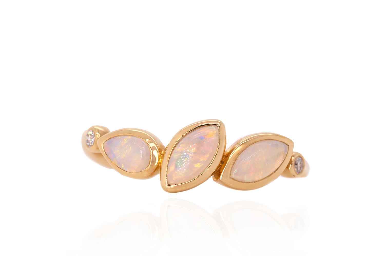Ophelia — 18kt Yellow Gold Crystal Opal and Diamond Ring