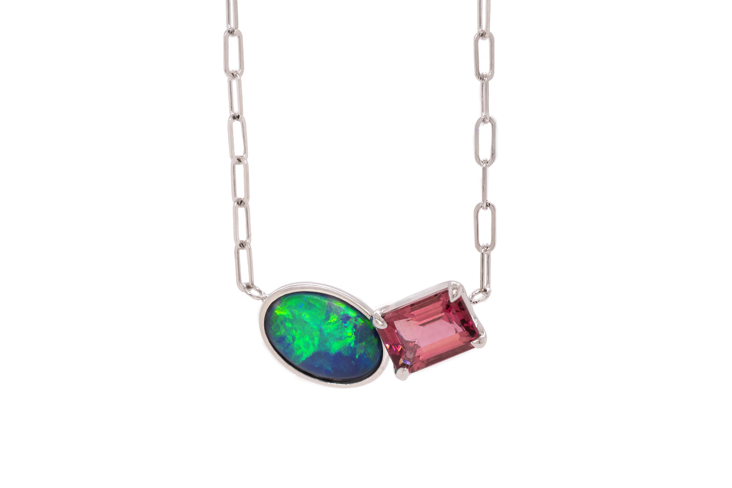 Spirit Platinum Necklace — black opal & tourmaline