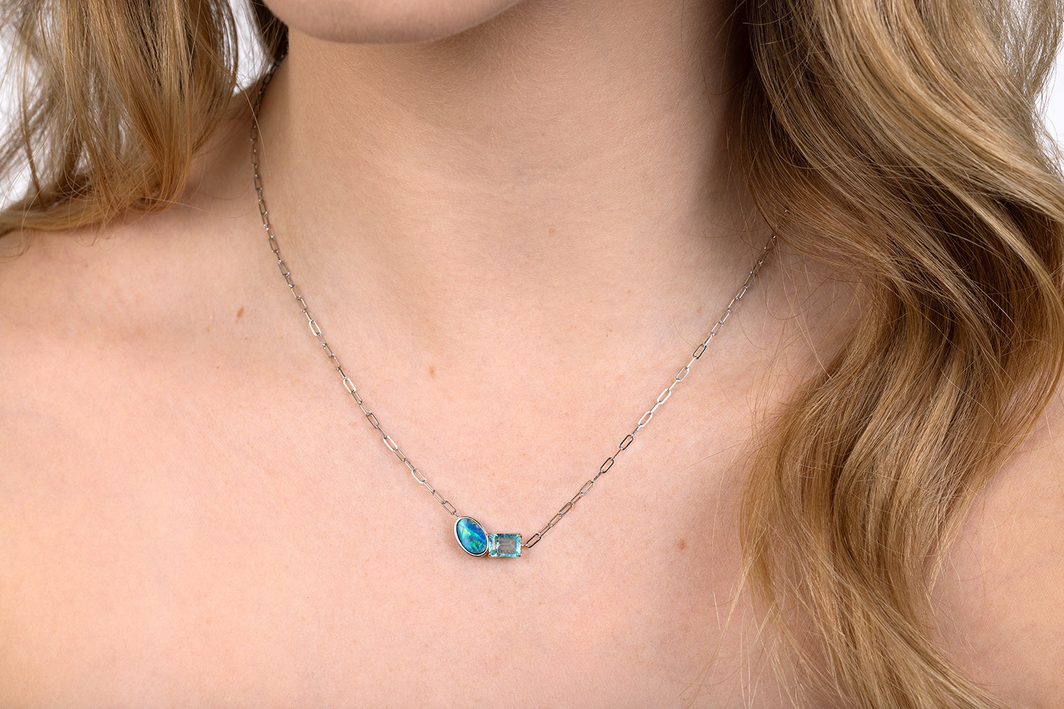Spirit Platinum Necklace — boulder opal & green beryl