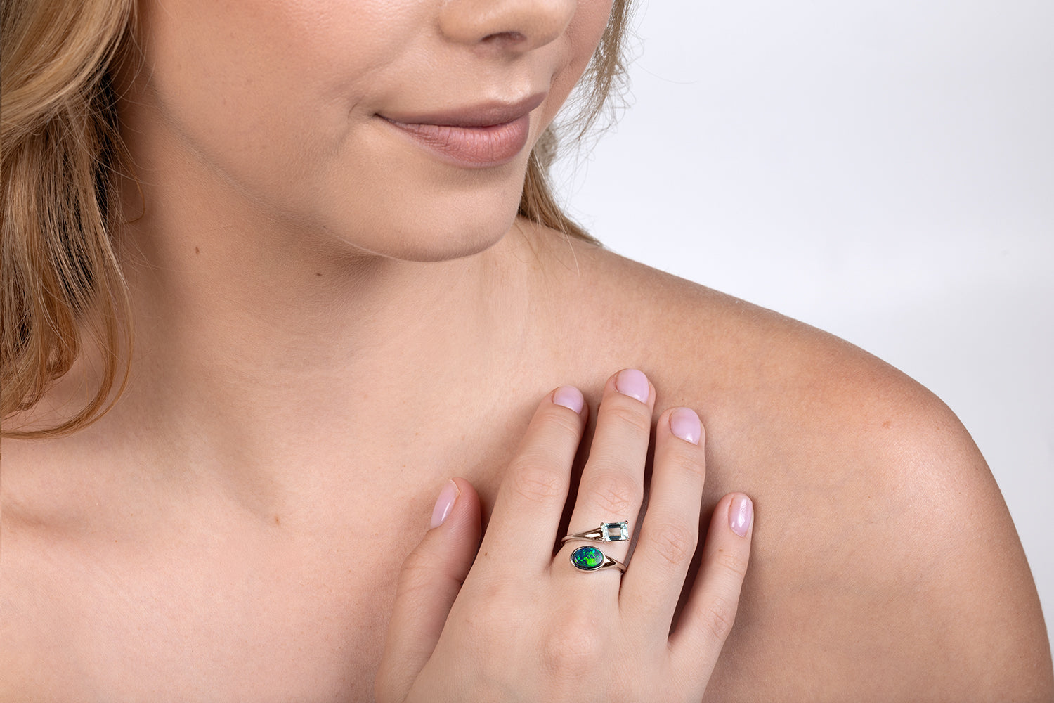 Spirit Platinum Ring — black opal & green beryl