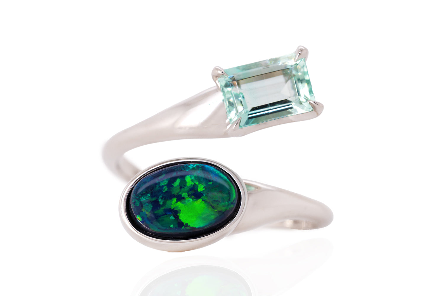 Spirit Platinum Ring — black opal & green beryl