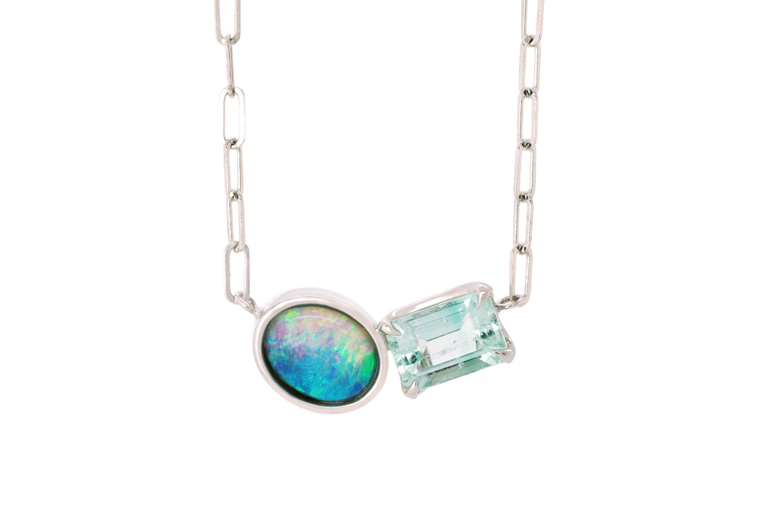 Spirit Platinum Necklace — crystal opal & green beryl