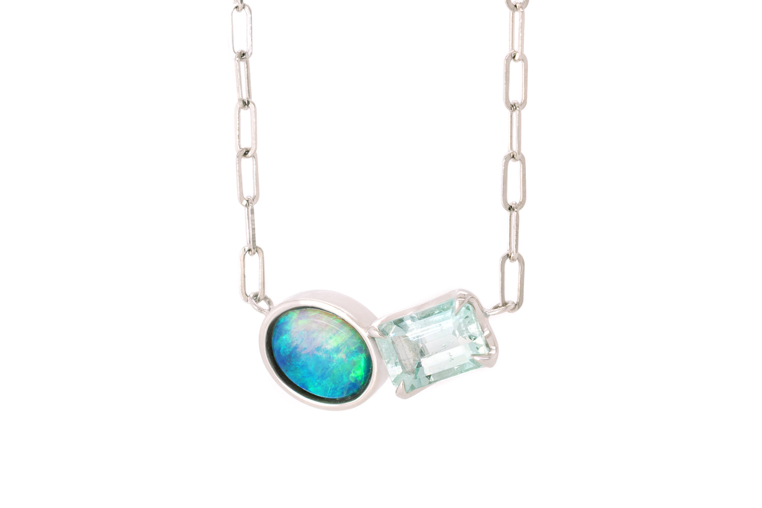 Spirit Platinum Necklace — crystal opal & green beryl