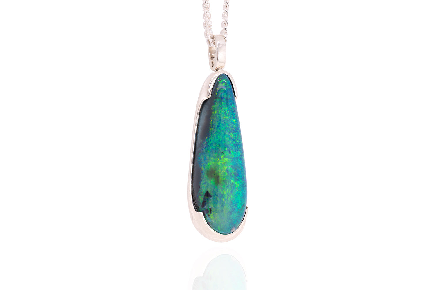 Custom Sterling Silver 24 ct Dark Opal Necklace