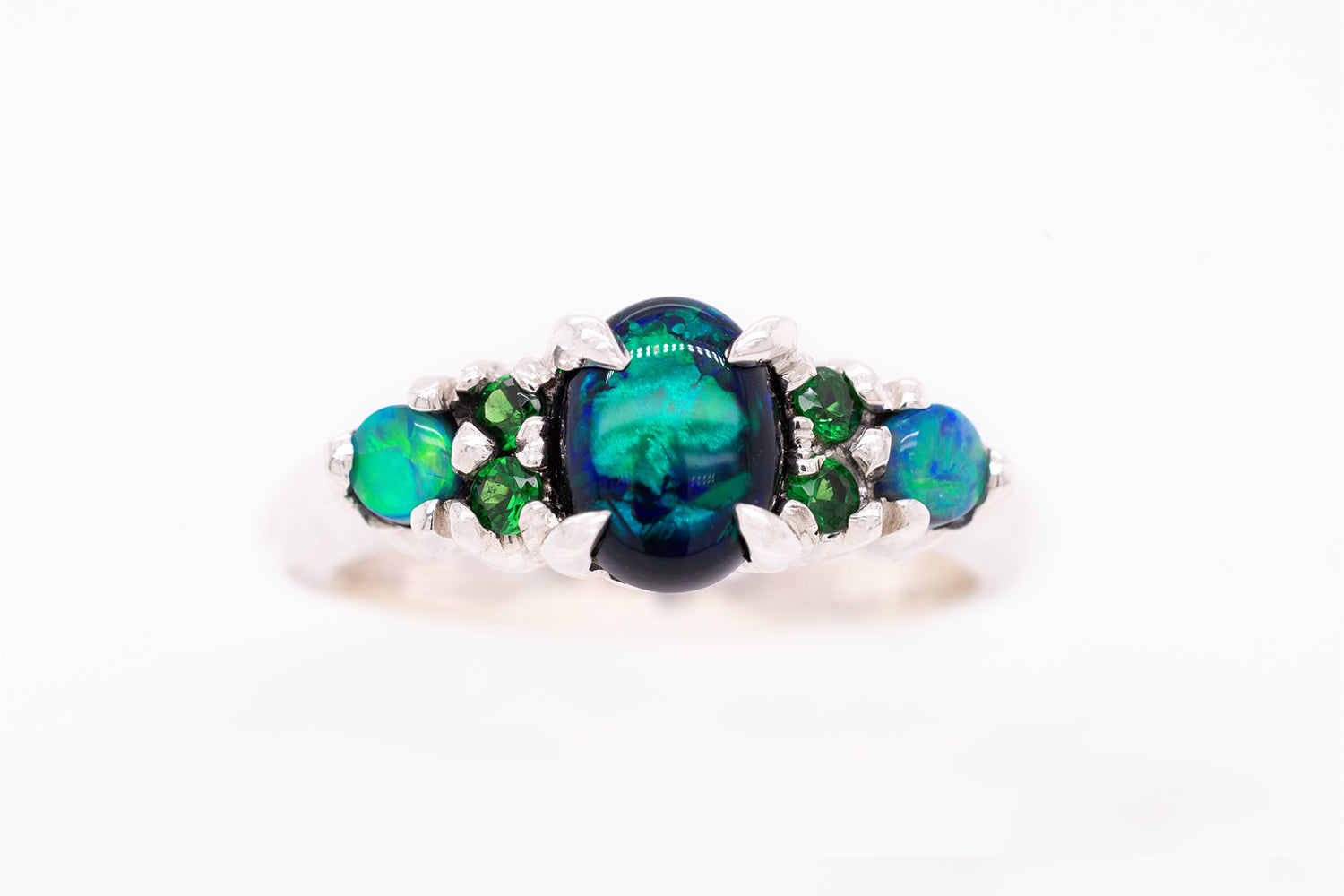 BOD Sterling Silver Ring with Opal and Tsavorites