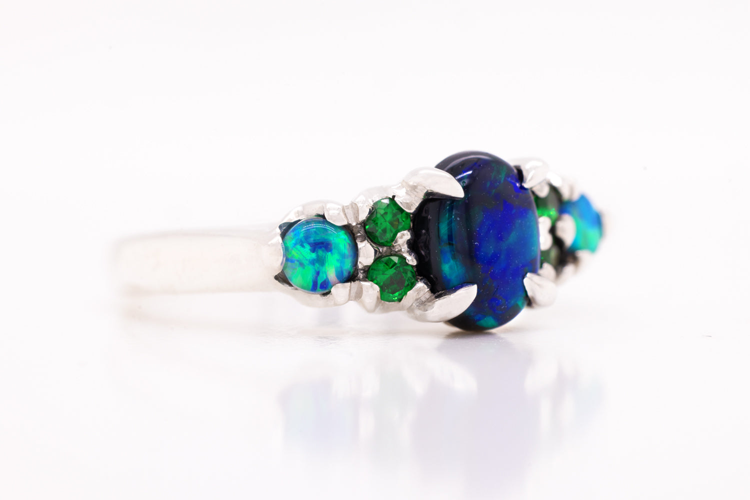 BOD Sterling Silver Ring with Opal and Tsavorites