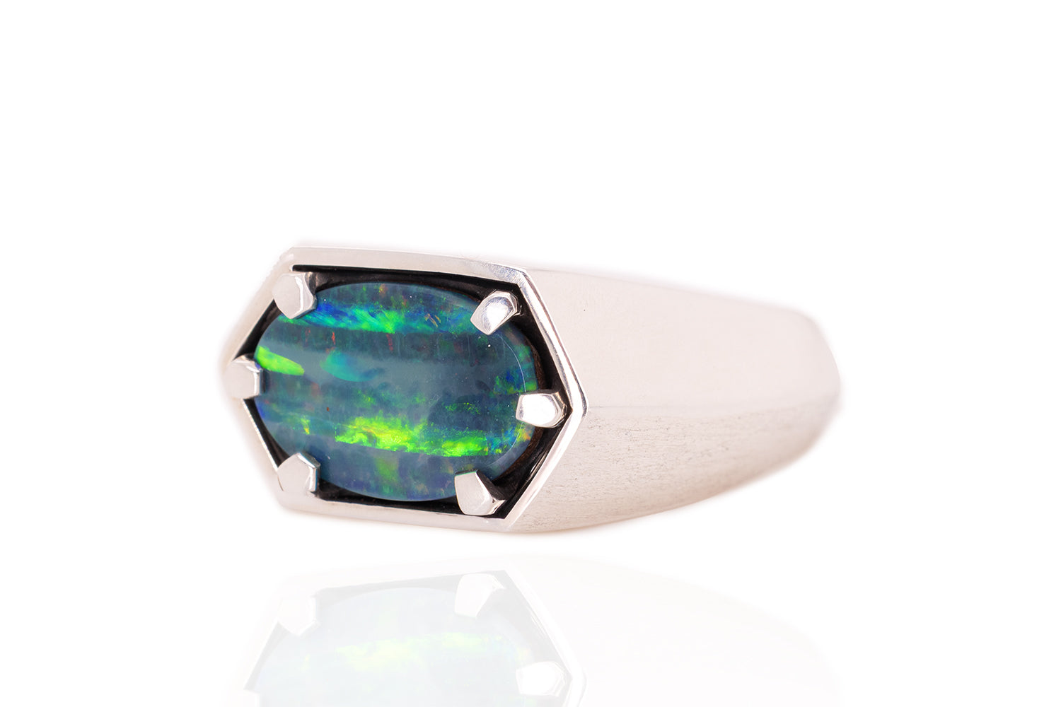 Australian 2.90ct Boulder Opal Sterling Silver Saxon Ring | Men's