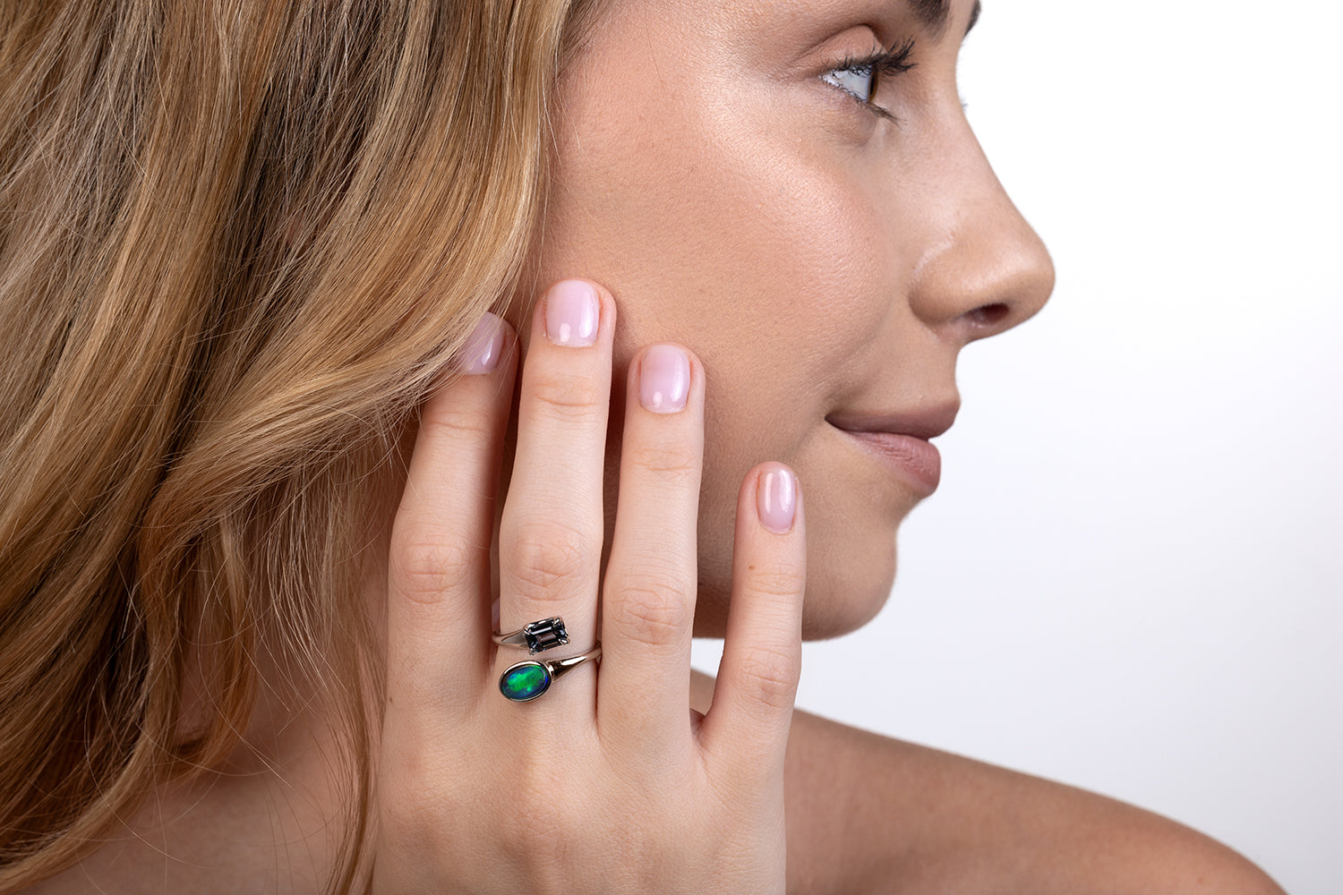 Spirit Platinum Ring — black opal & grey spinel