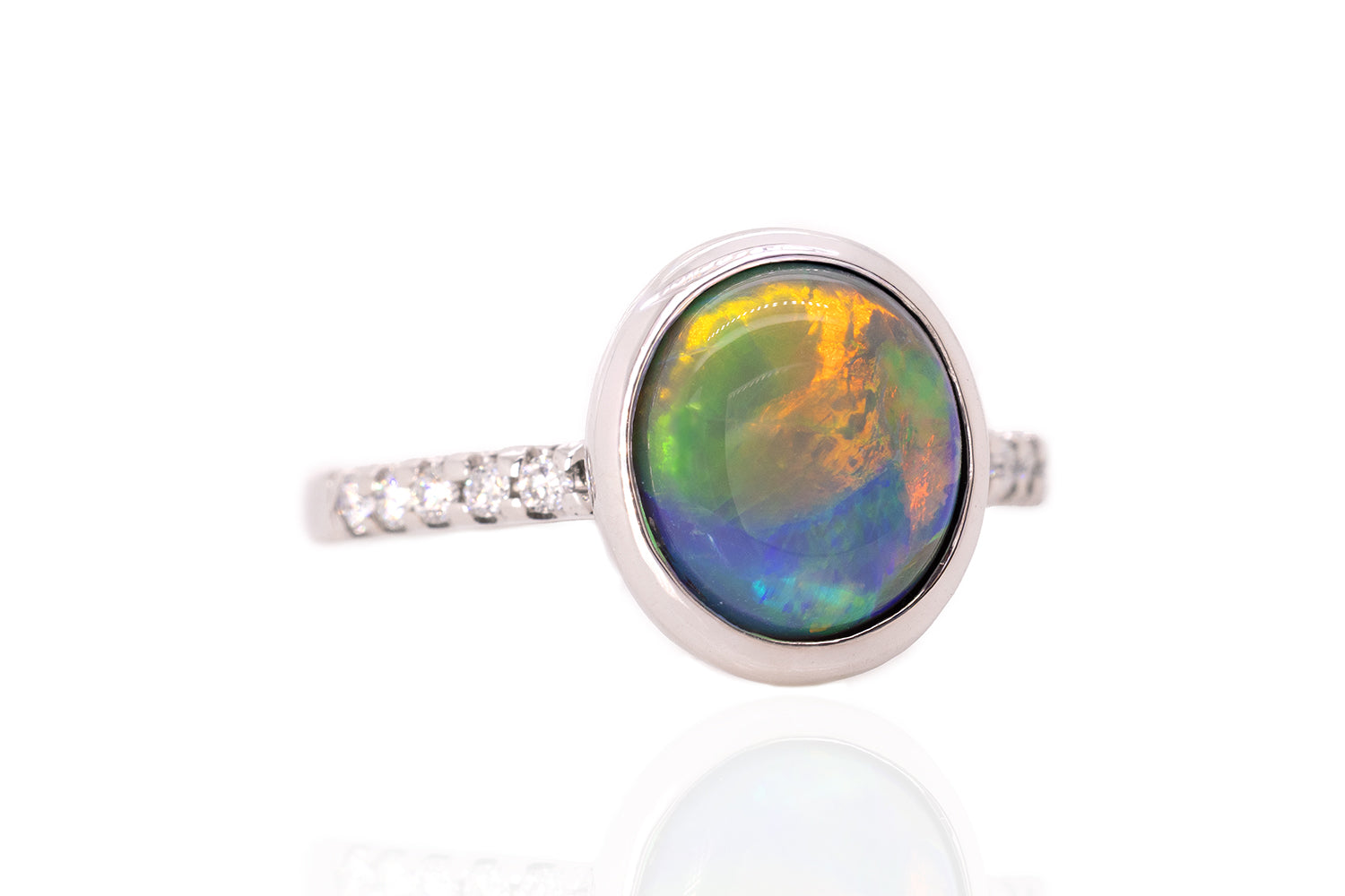 Tatiana Diamond Ring White Gold with 3.01ct Dark Opal