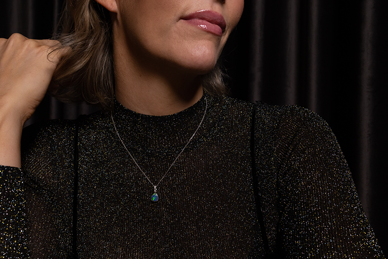 Tatiana Diamond Necklace 18kt White Gold with 1.74ct Black Opal