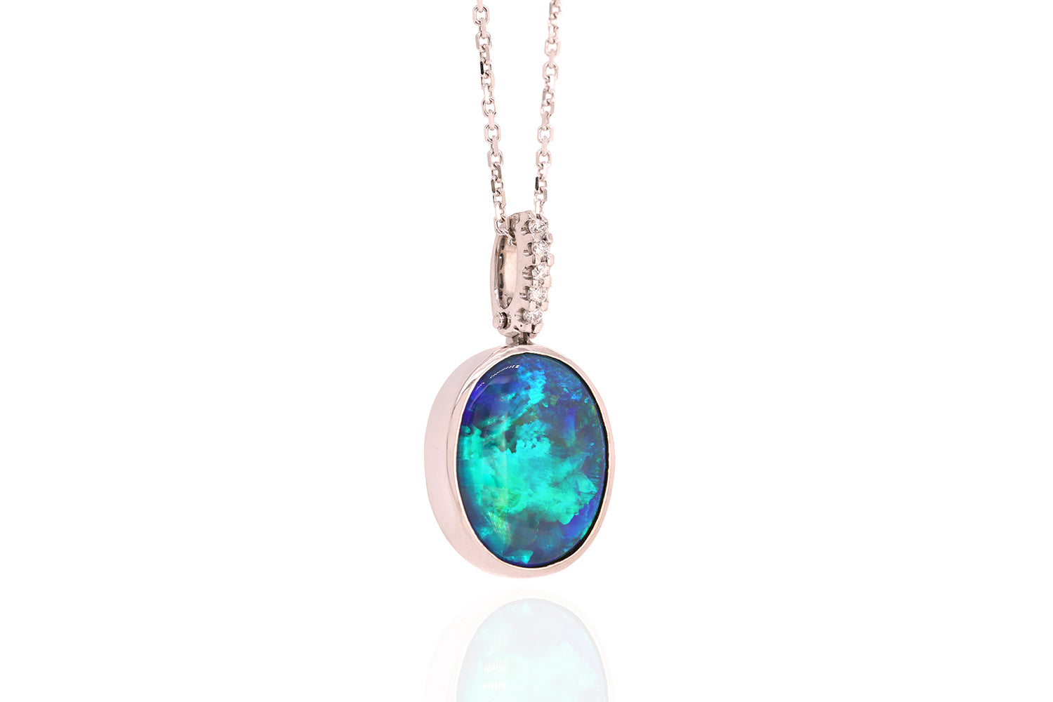 Tatiana Diamond Pendant White Gold with 4.25ct Black Opal