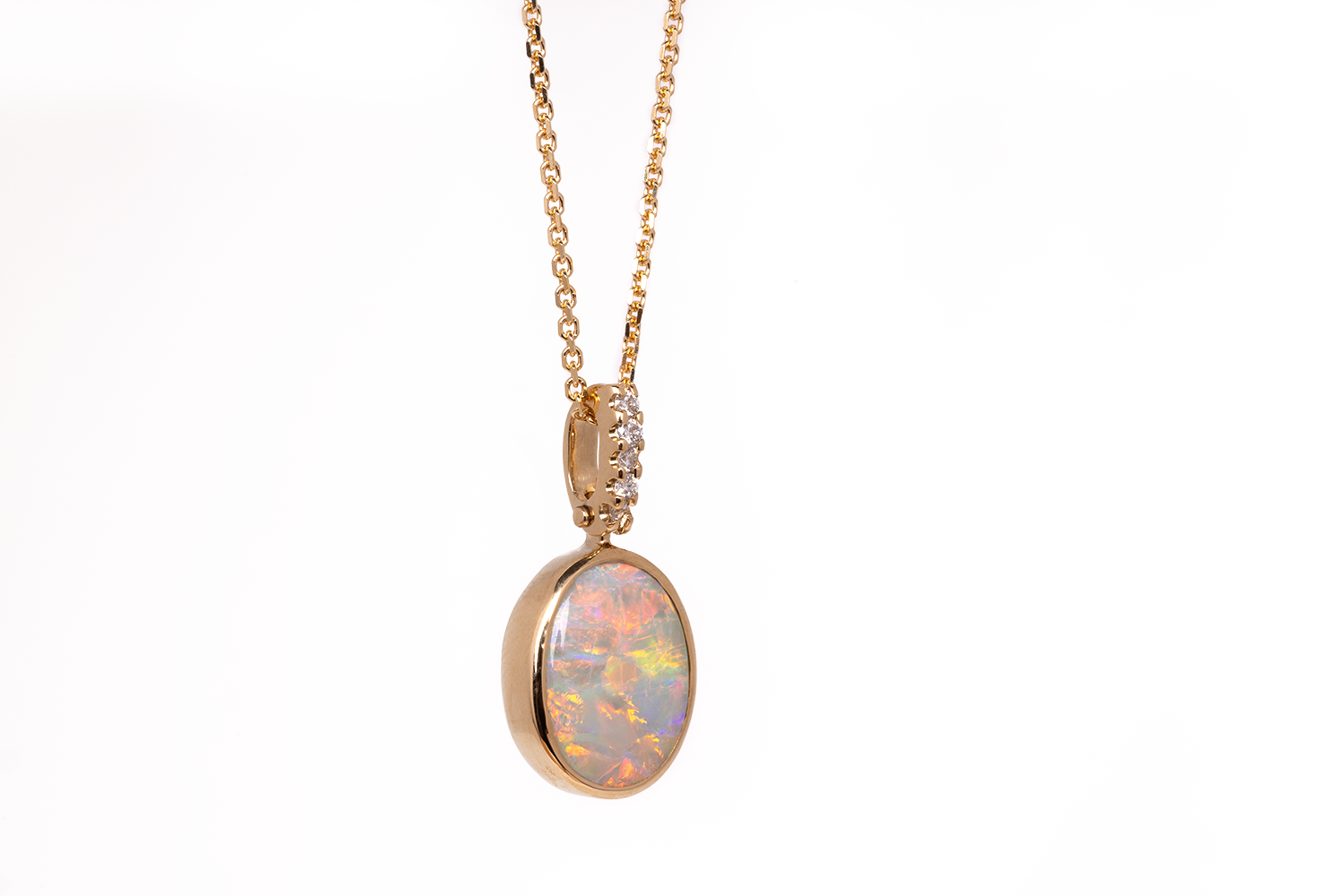 Tatiana Diamond Pendant Gold with 2.69ct White Opal