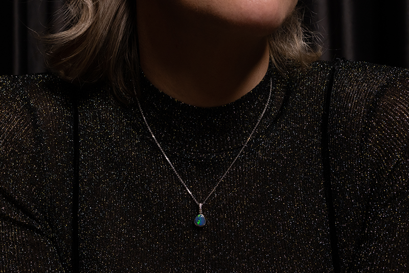 Tatiana Diamond Necklace 18kt White Gold with 1.74ct Black Opal