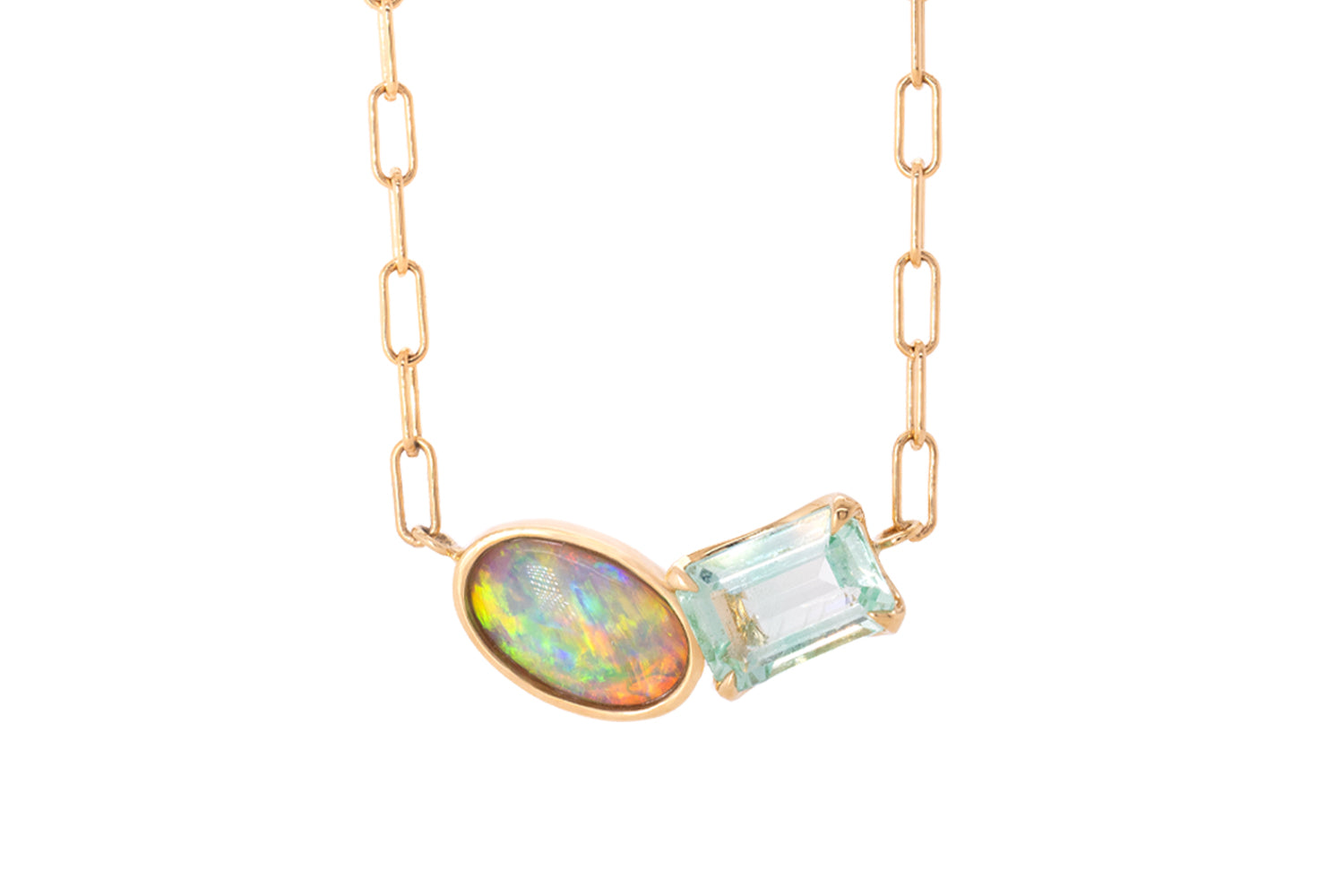 Spirit Gold Necklace — crystal opal & green beryl