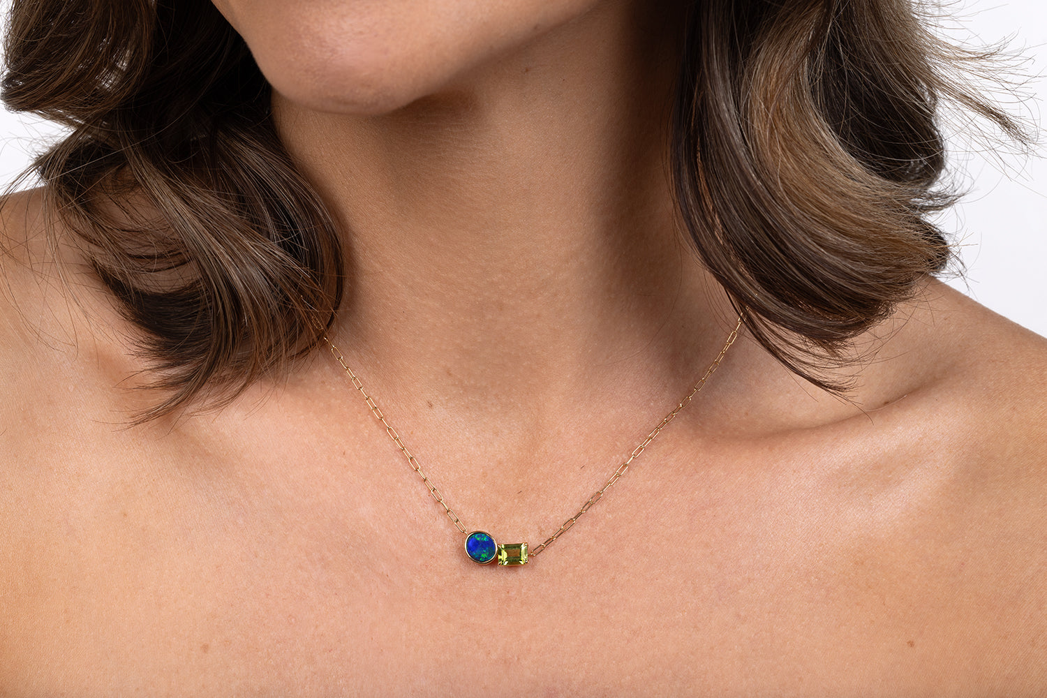 Spirit Gold Necklace — black opal & peridot