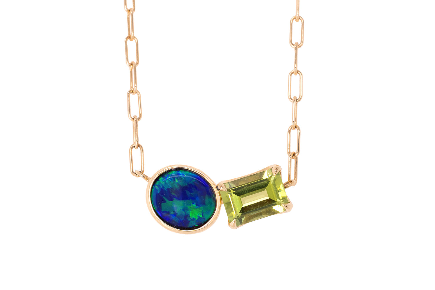 Spirit Gold Necklace — black opal & peridot