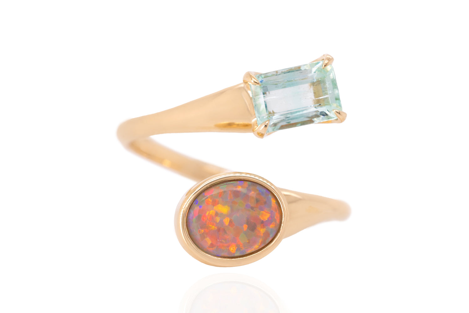 Spirit Gold Ring — dark crystal opal & green beryl