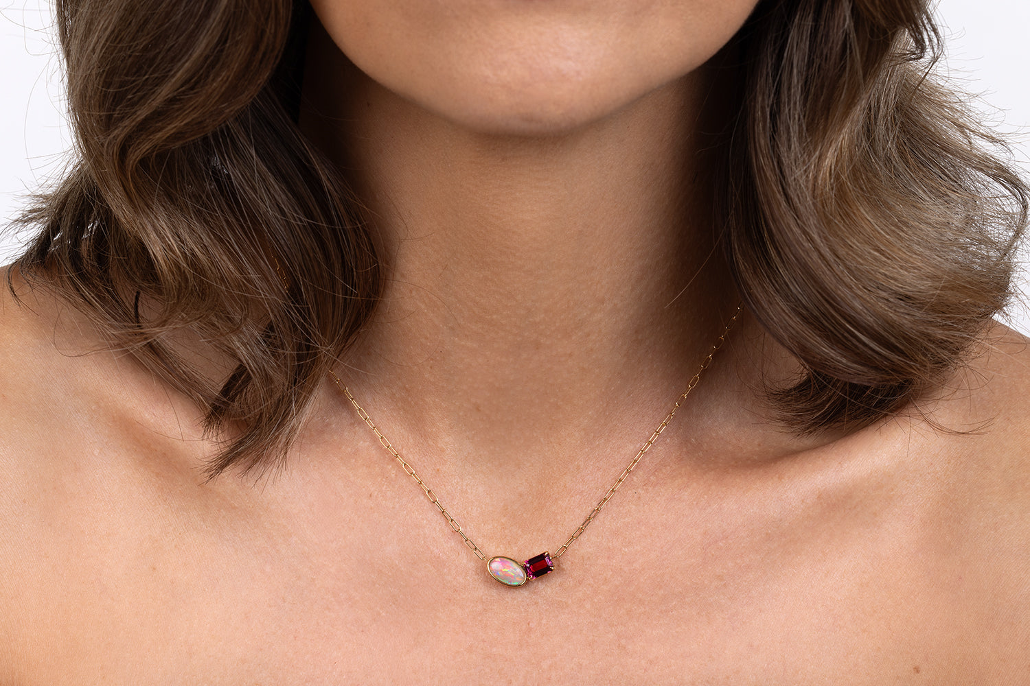 Kindred Spirit Necklace 18kt yellow gold crystal opal with tourmaline