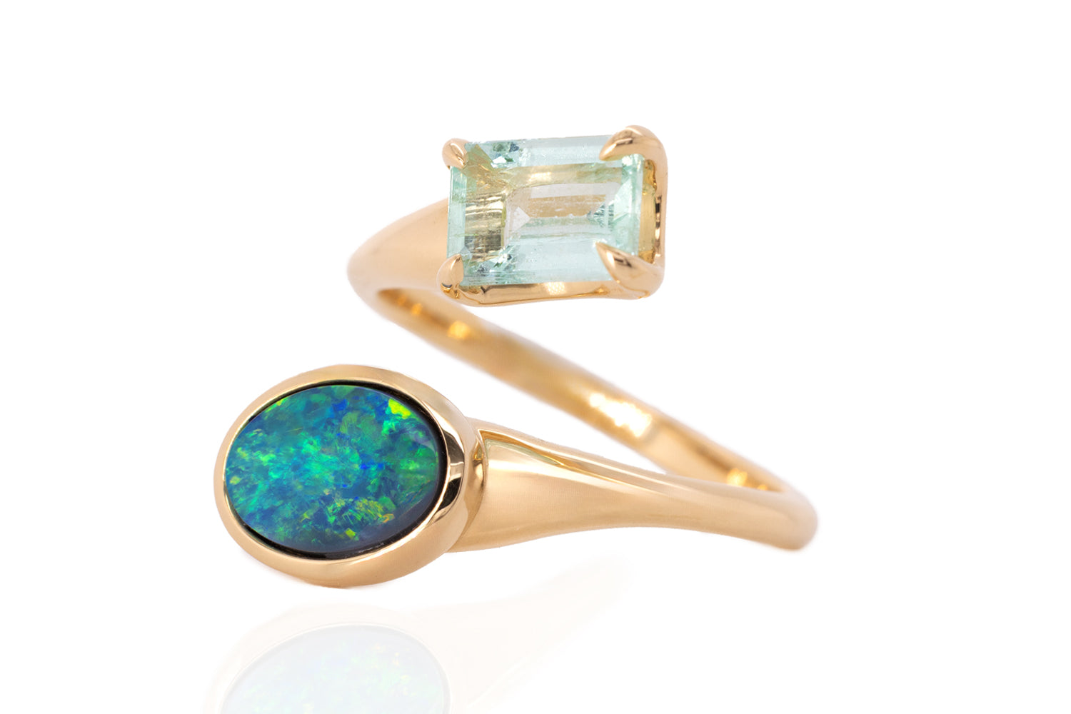 Spirit Gold Ring — black opal & green beryl