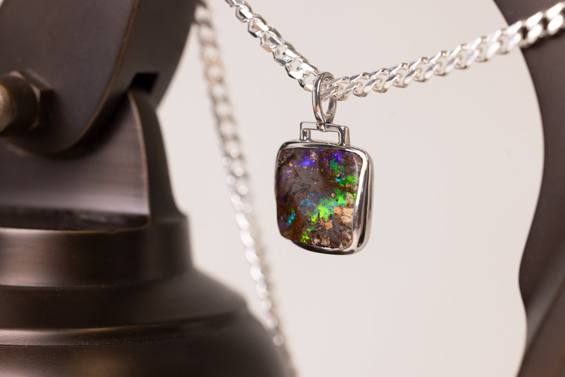 Australian 6.80 ct Boulder Opal Sterling Silver Pendant | Black