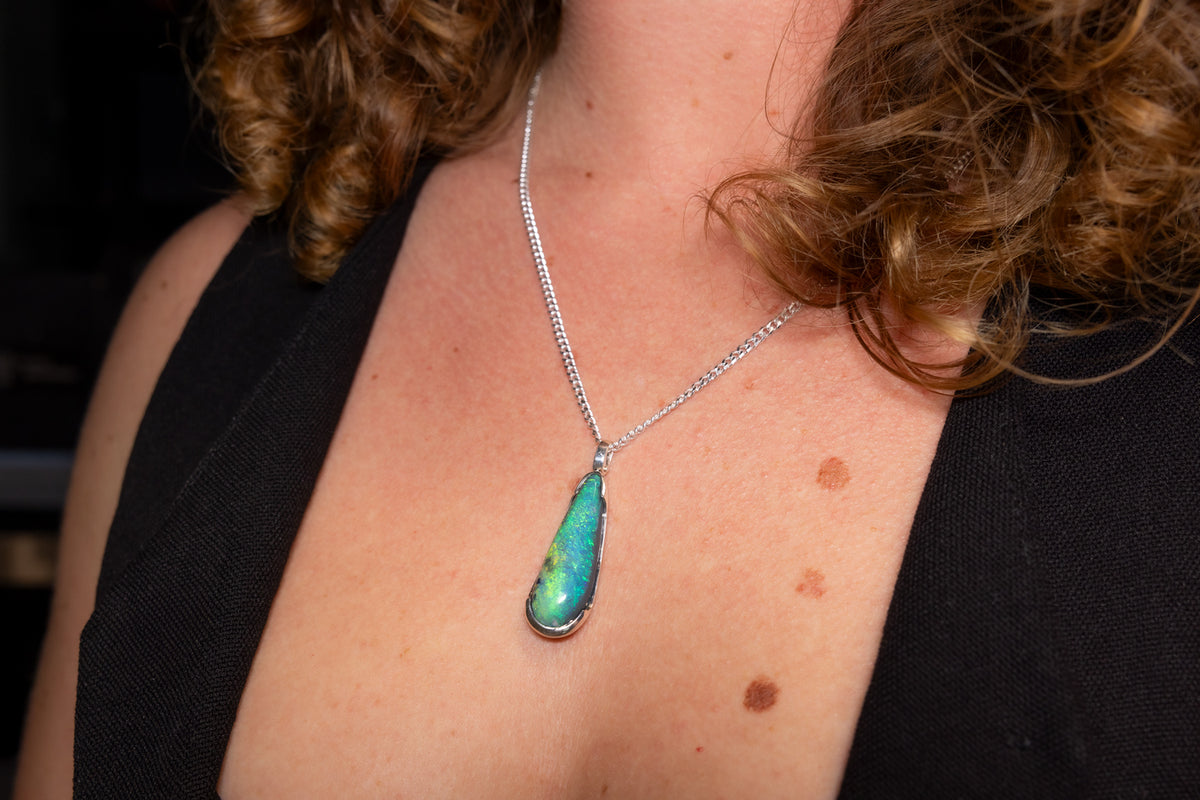 Custom — Sterling Silver 24 ct Dark Opal Pendant