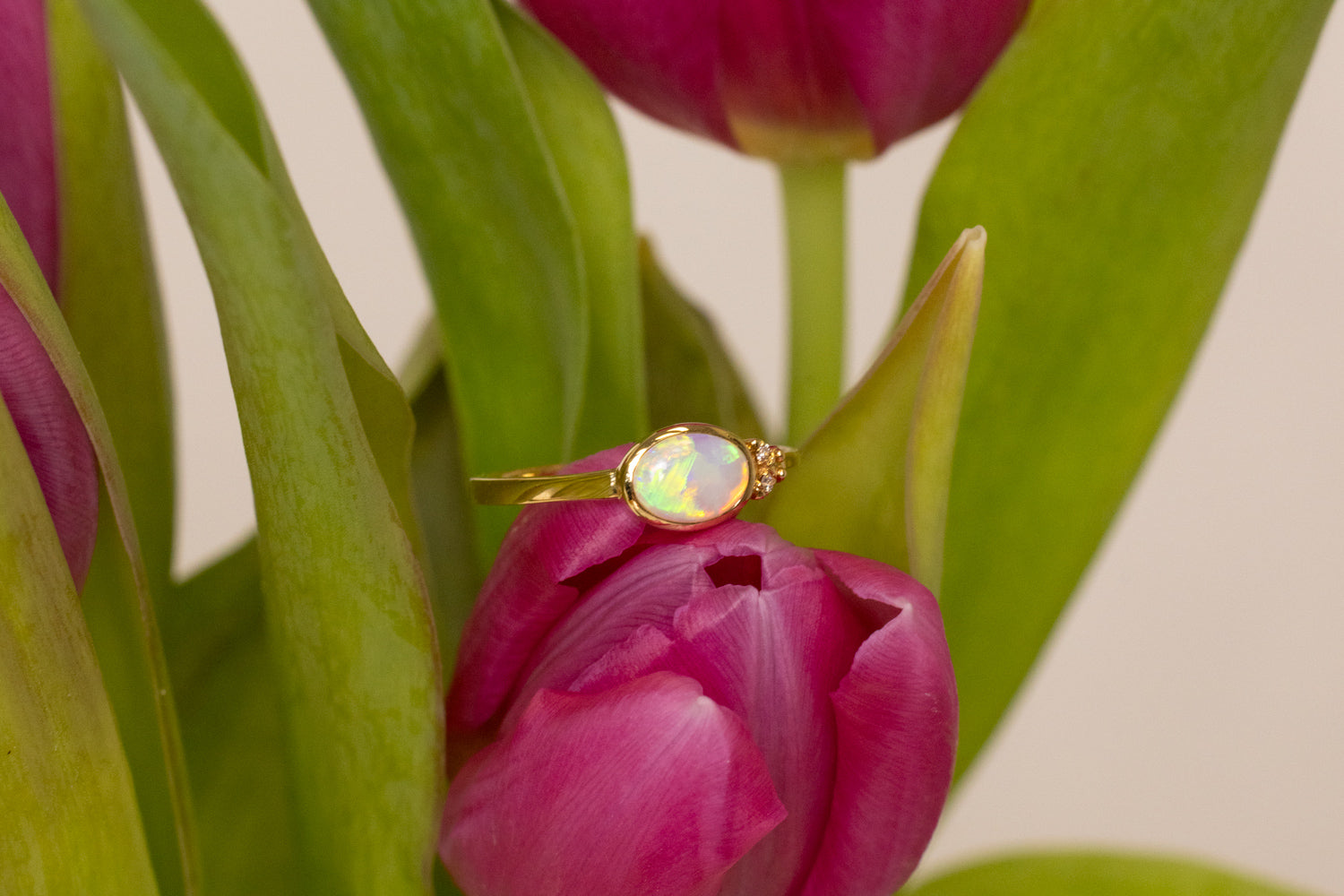 Elara — 18kt Yellow Gold 0.60 ct Crystal Opal Diamond Ring