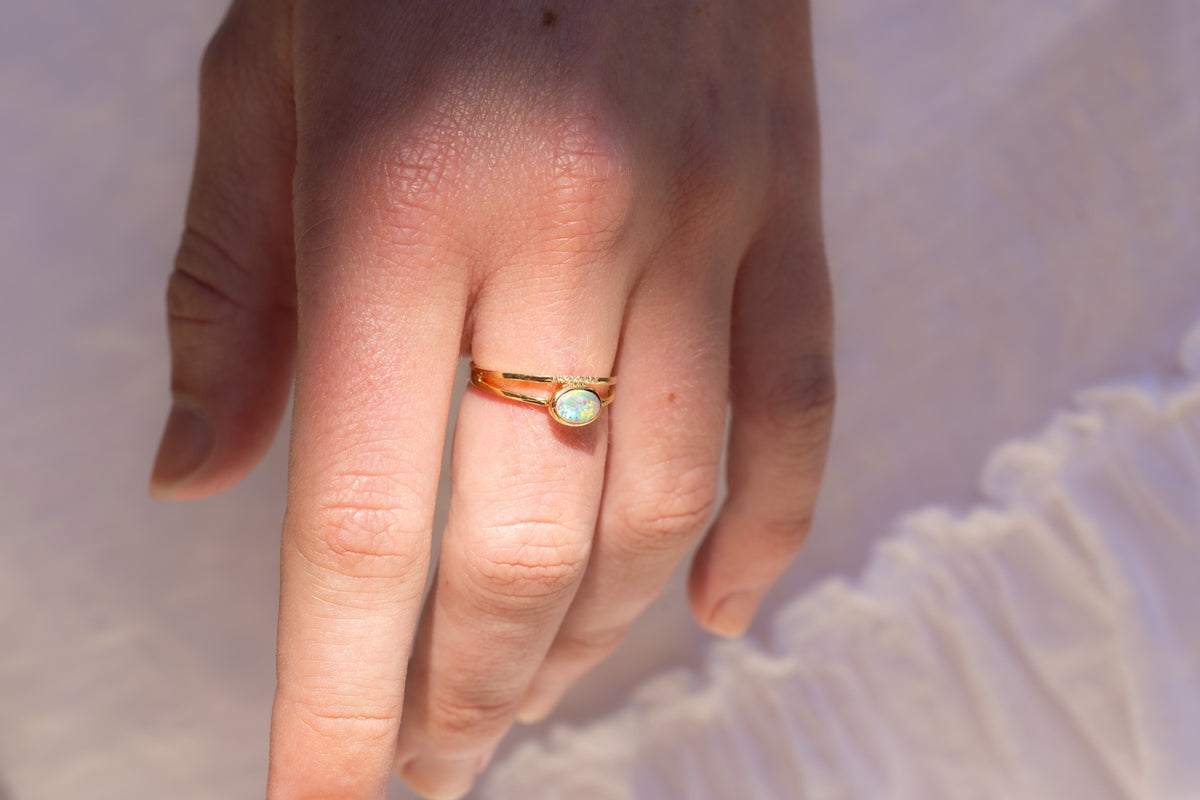 Josie — 18kt Yellow Gold 0.25 ct Crystal Opal Diamond Ring