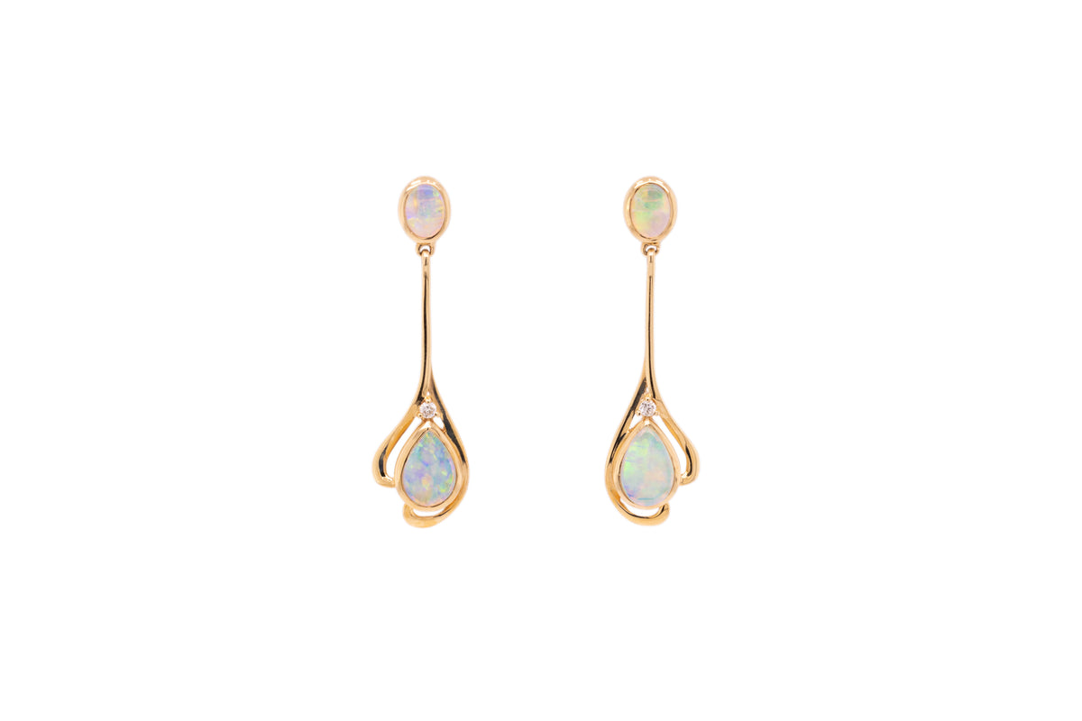 Margot — 18kt Yellow Gold 0.65 ct Crystal Opal Diamond Drop Earrings