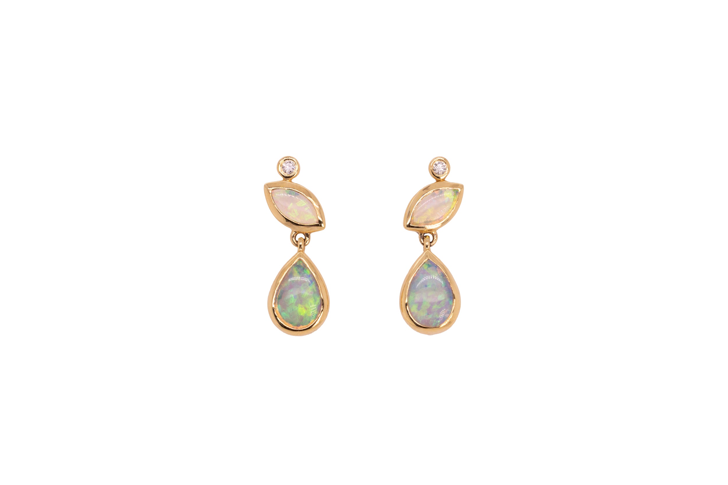 Wren — 18kt Yellow Gold 0.60 ct Crystal Opal Diamond Earrings